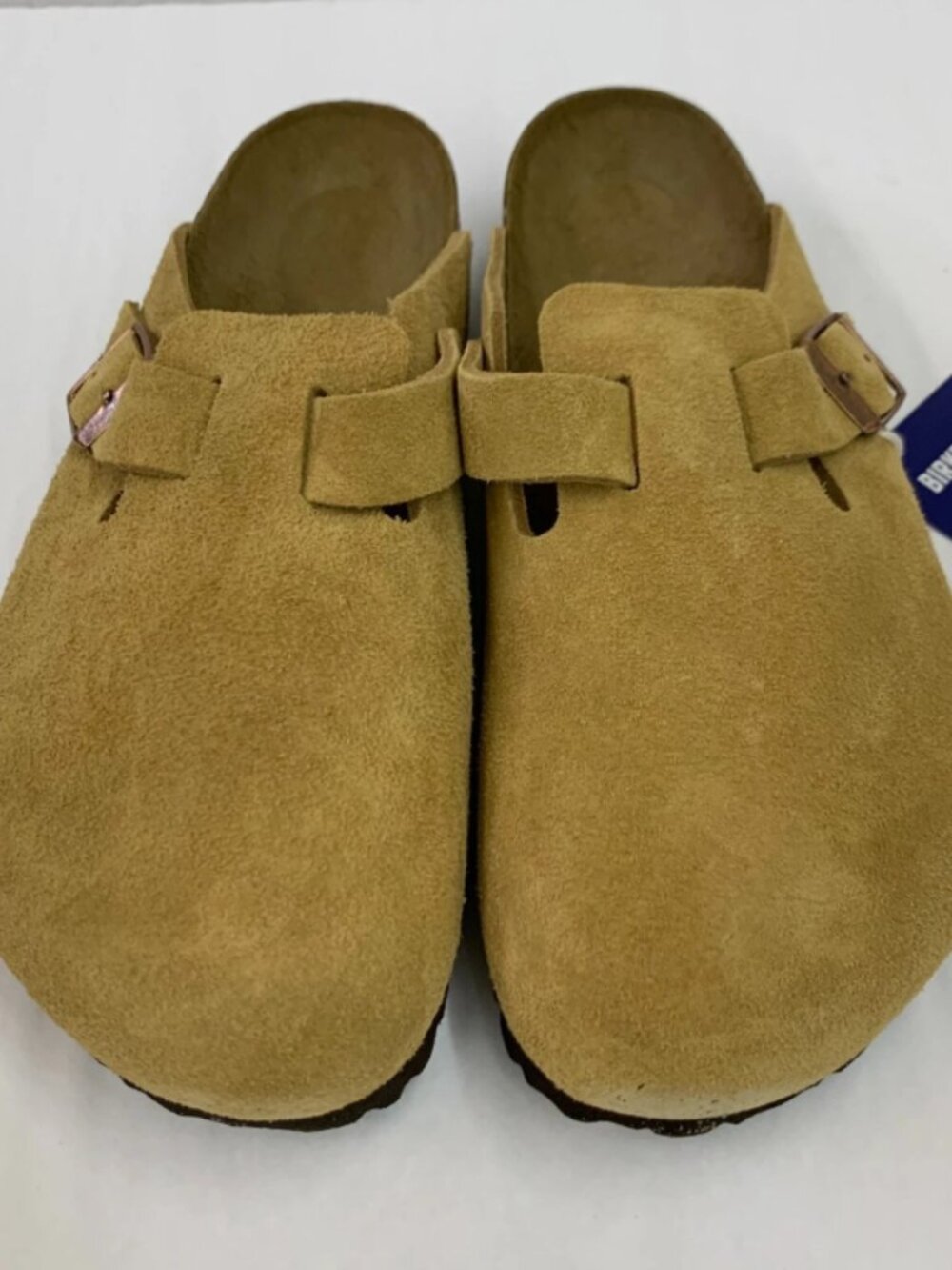 Birkenstock Boston Latte Cream Suede Leather Narrow Width Clogs